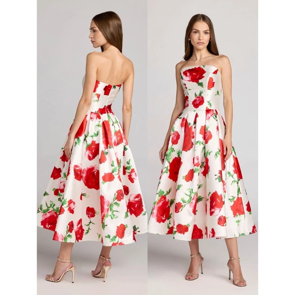 Mac Duggal Dresses & Skirts - Mac Duggal White Strapless Floral Mikado Midi Dress $498 - Size 14‎